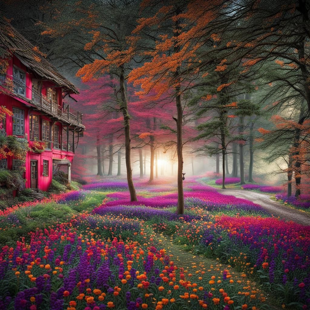 Vibrant Color Woodland Scene