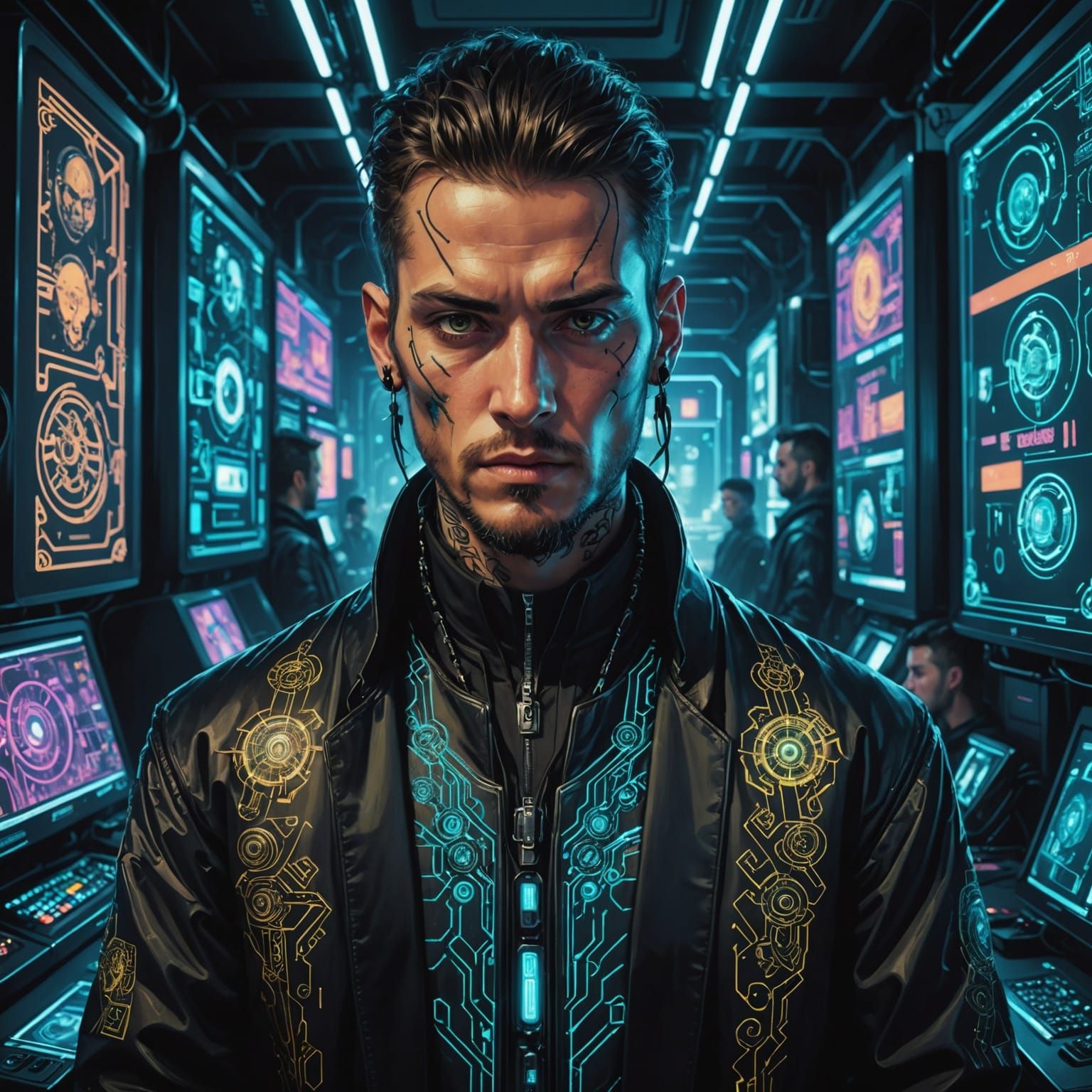 Cyberpunk Hacker in Renaissance Style