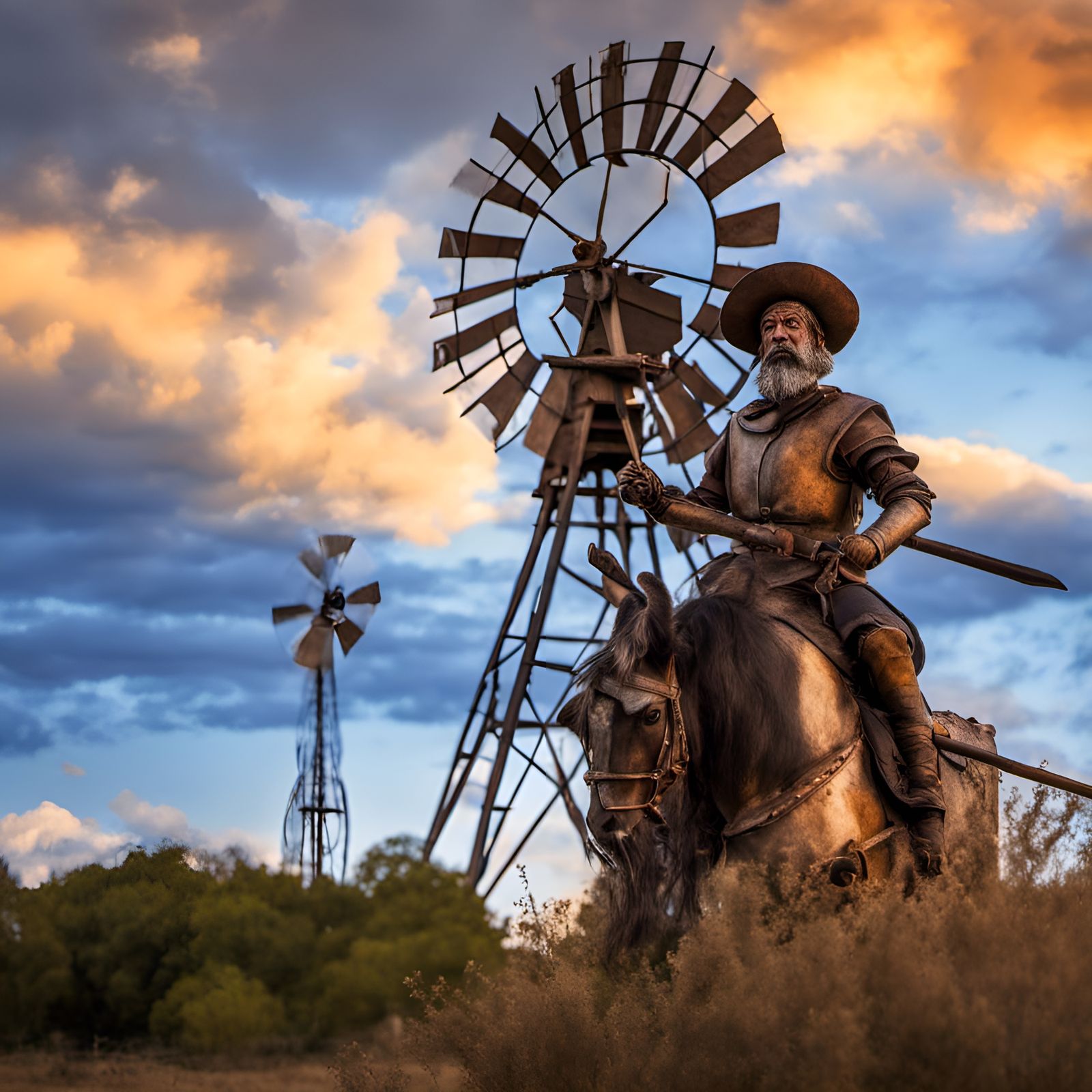 Don Quixote Attacks the Windmill: Ominous Sunset