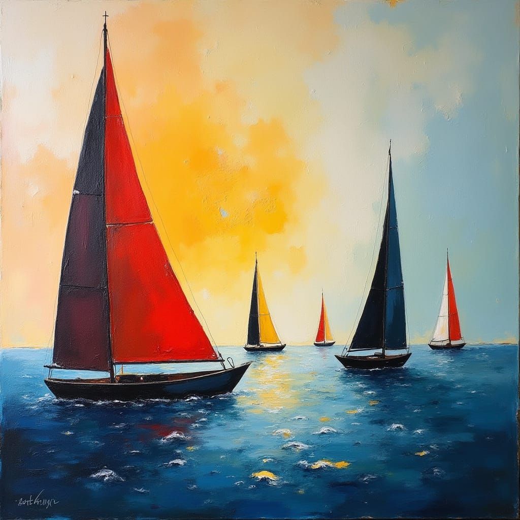 Sailing Boats in Abstract Oil Painting Style