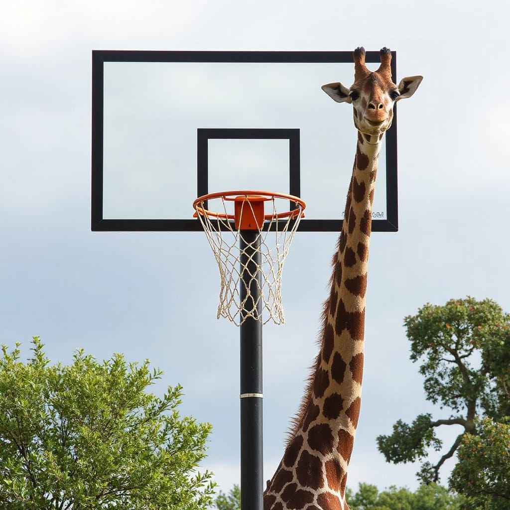 Giraffe and Basketball Hoop Composition