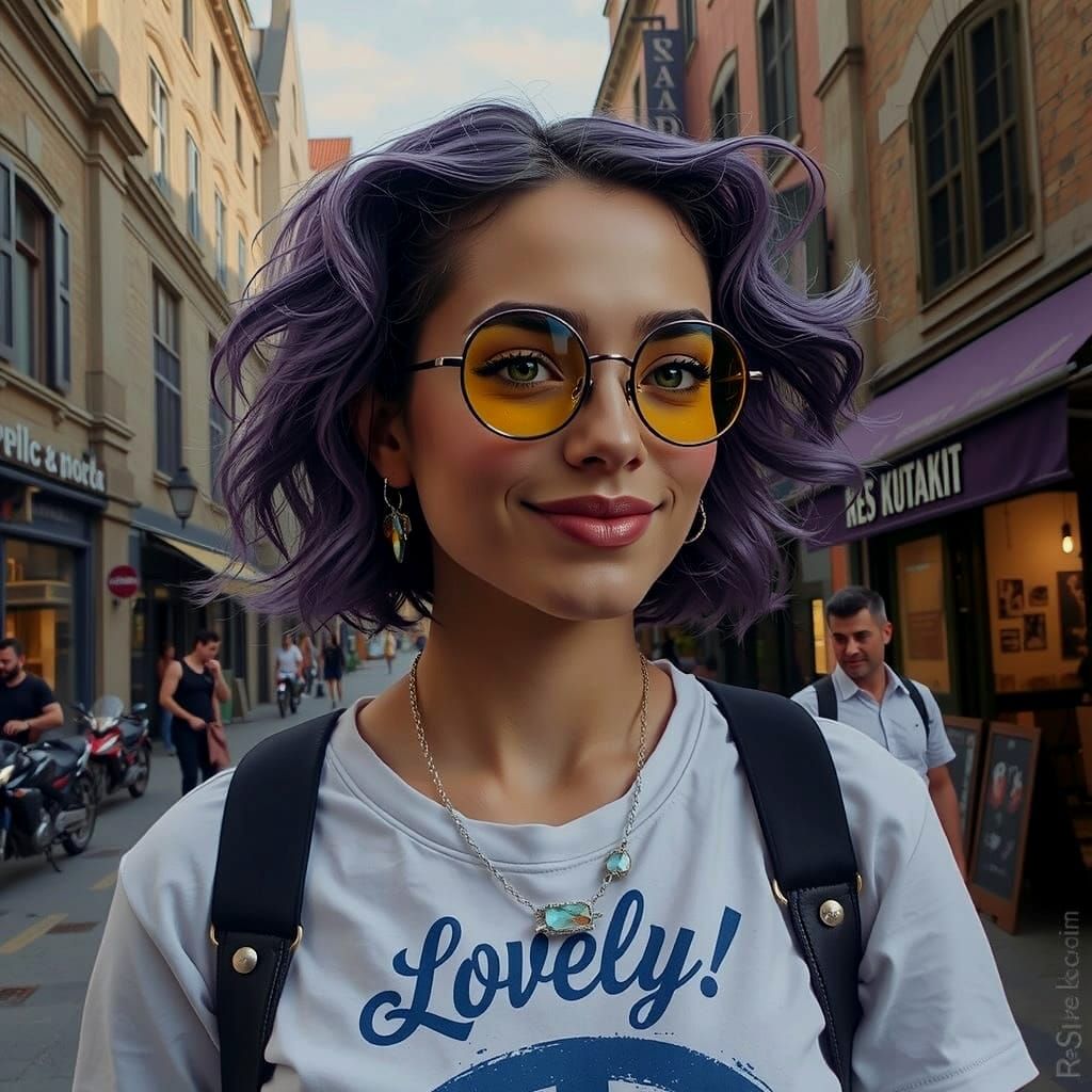 Futuristic Goddess in Medieval Street Scene