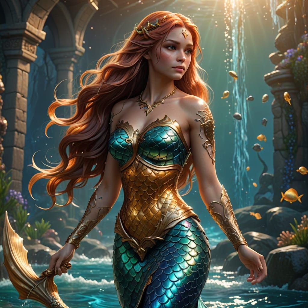 Charming Mermaid with Tattoos in 3D Fantasy Style