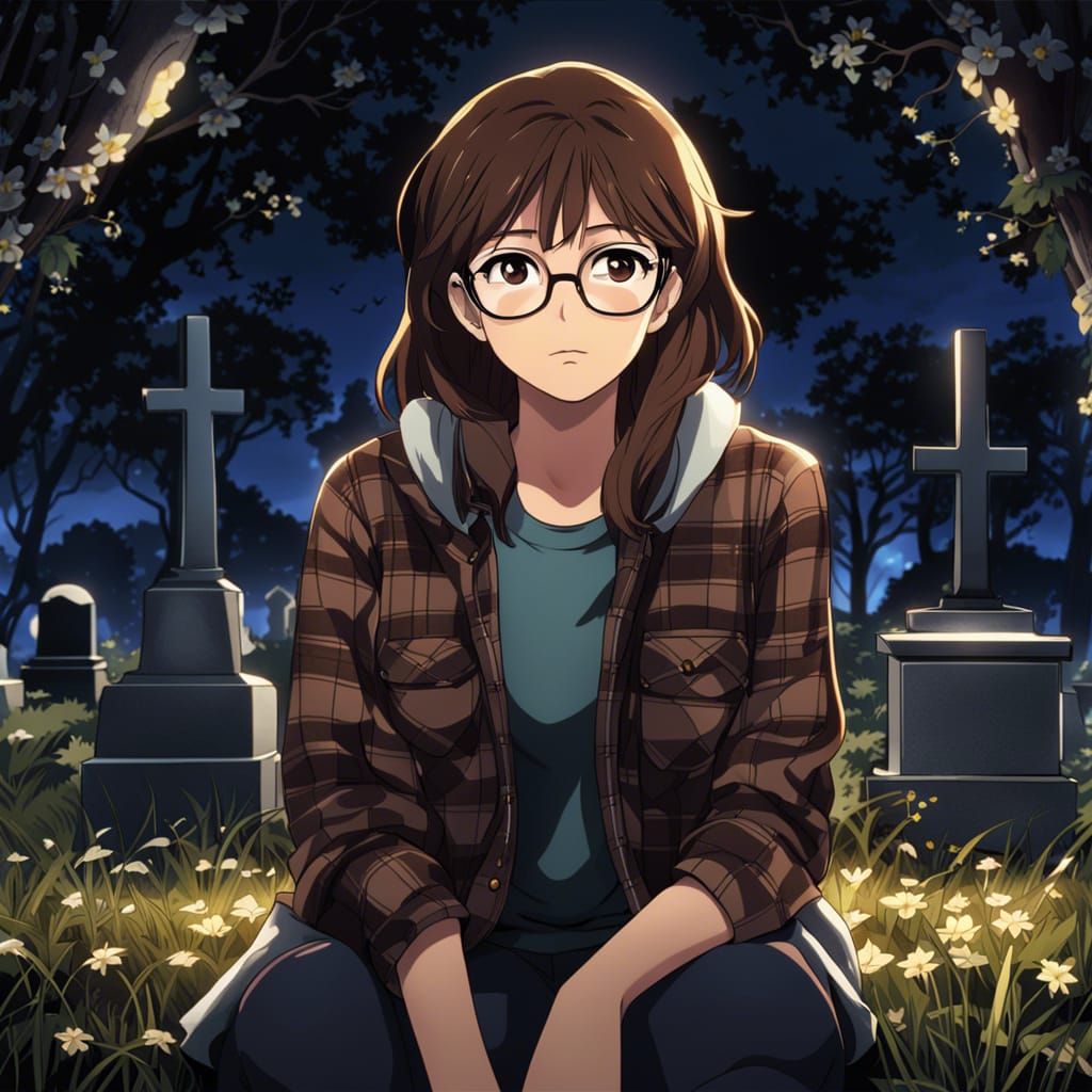 Sad Girl in Cemetery: Anime Key Visual