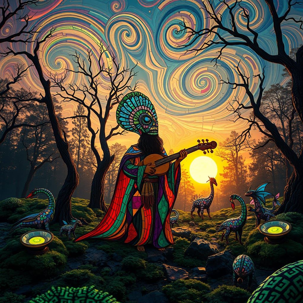 Shaman in Musical Labyrinth at Sunset, Expressionism