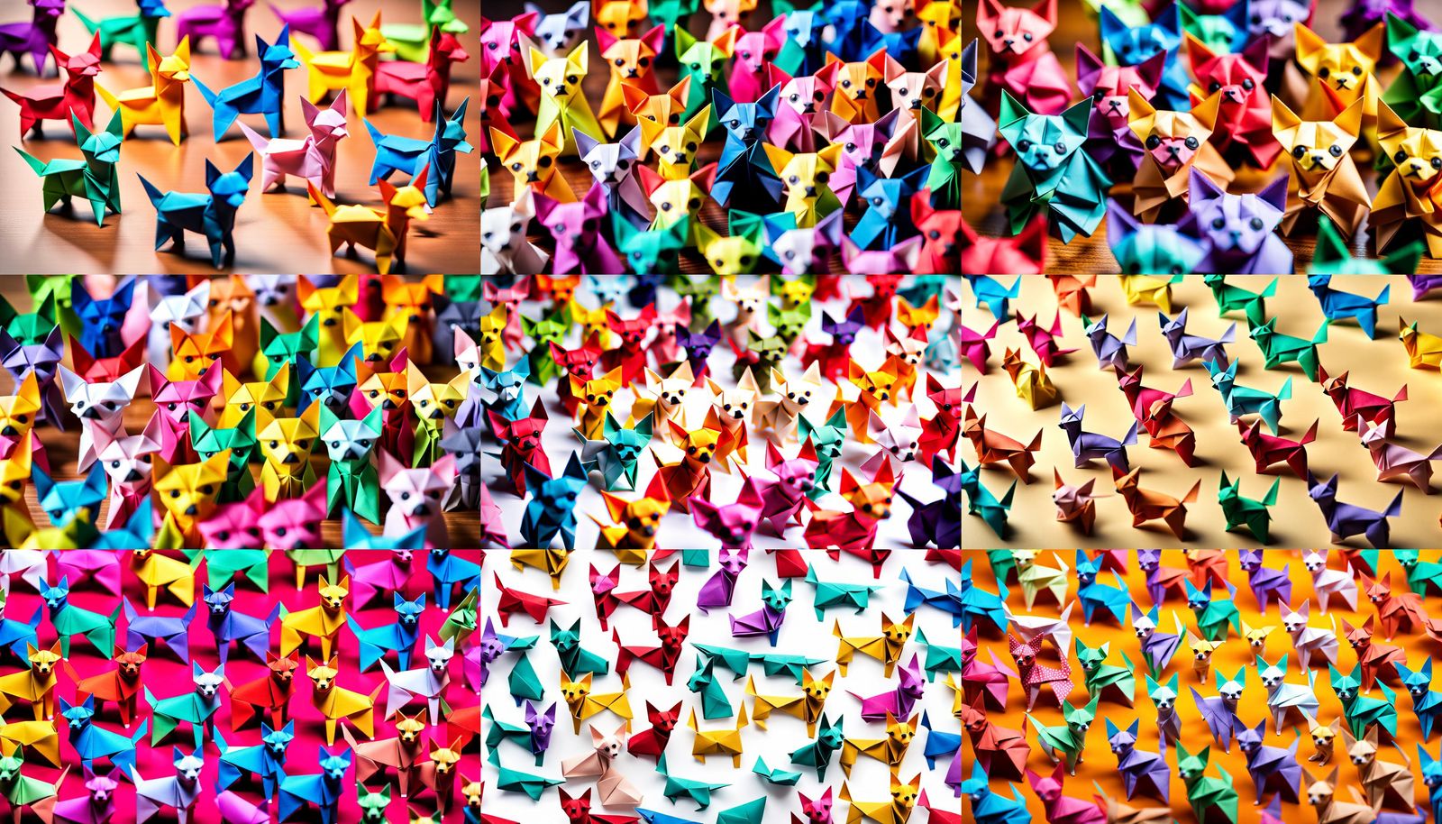 Colorful Origami Chihuahuas Papercraft in Soft Focus