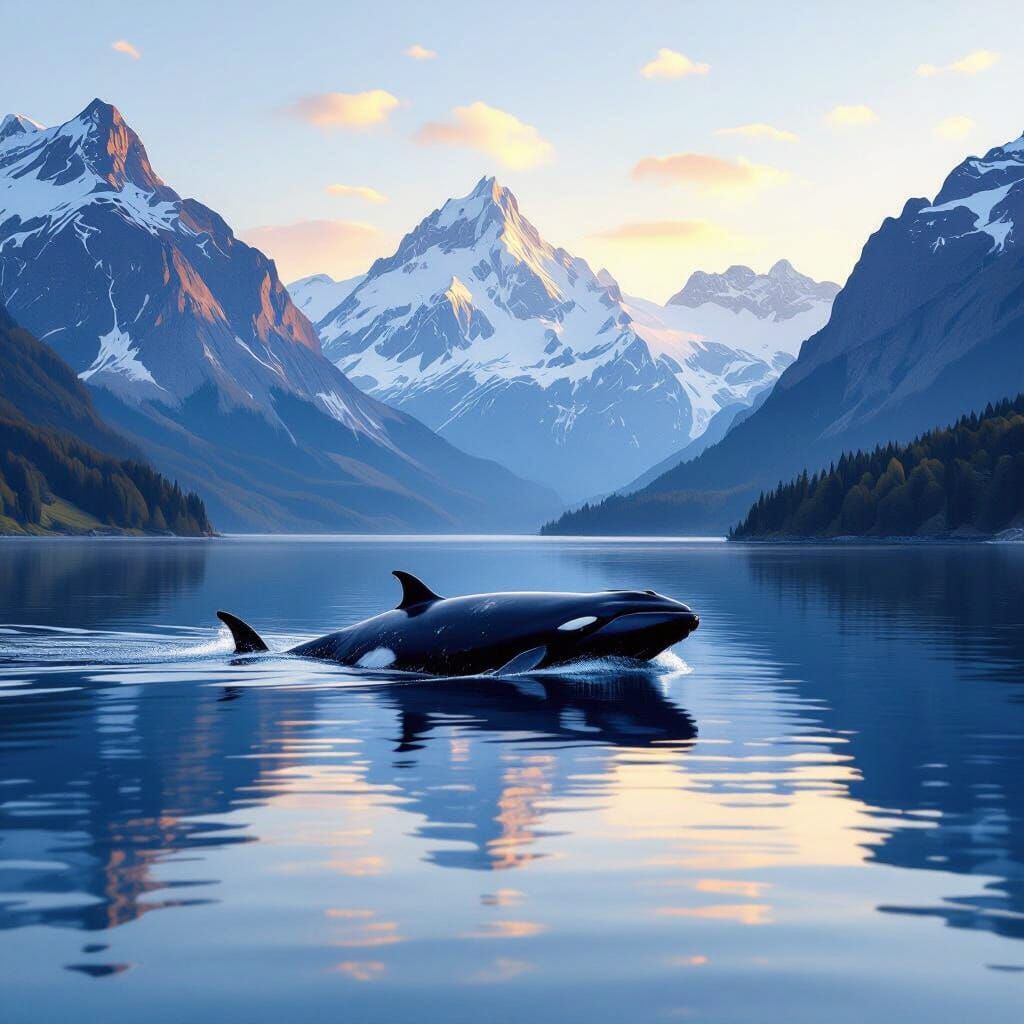 Majestic Whale in Alpine Lake with Swiss Alps