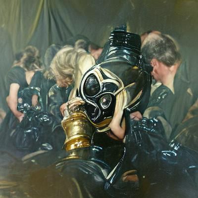 Gas Mask Coronation in Oil Painting Style