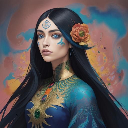 Dragon Peacock Woman in Abstract Expressionism