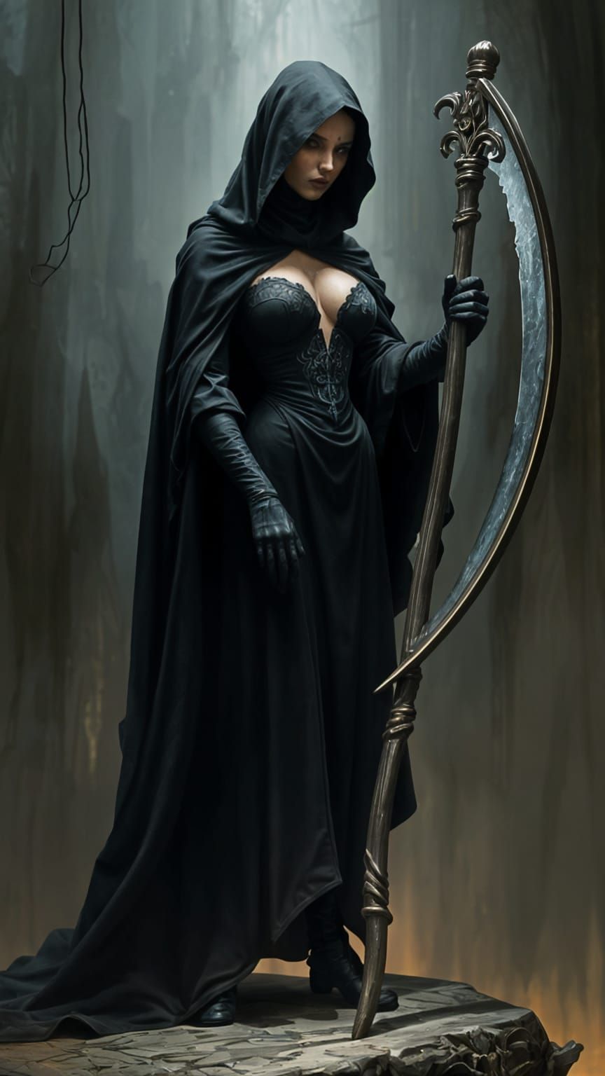 Menacing Grim Reaper with Scythe in Doré Style