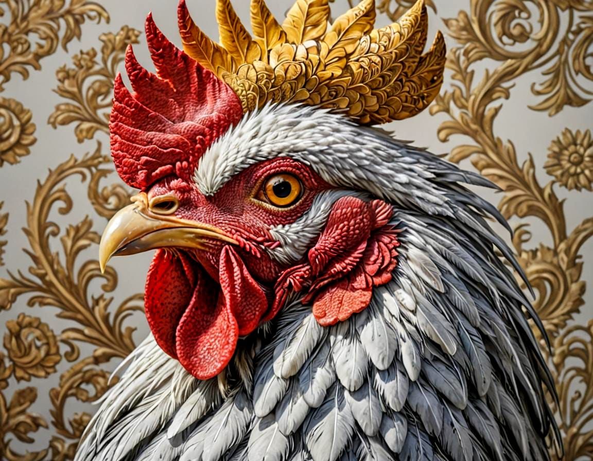 Intricate Rooster with Floral Pattern, Detailed 4K Art