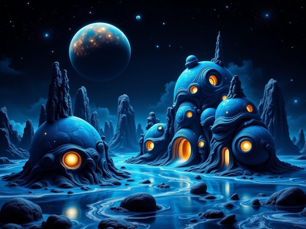 Alien Civilization on Neptune in Sci-Fi Style