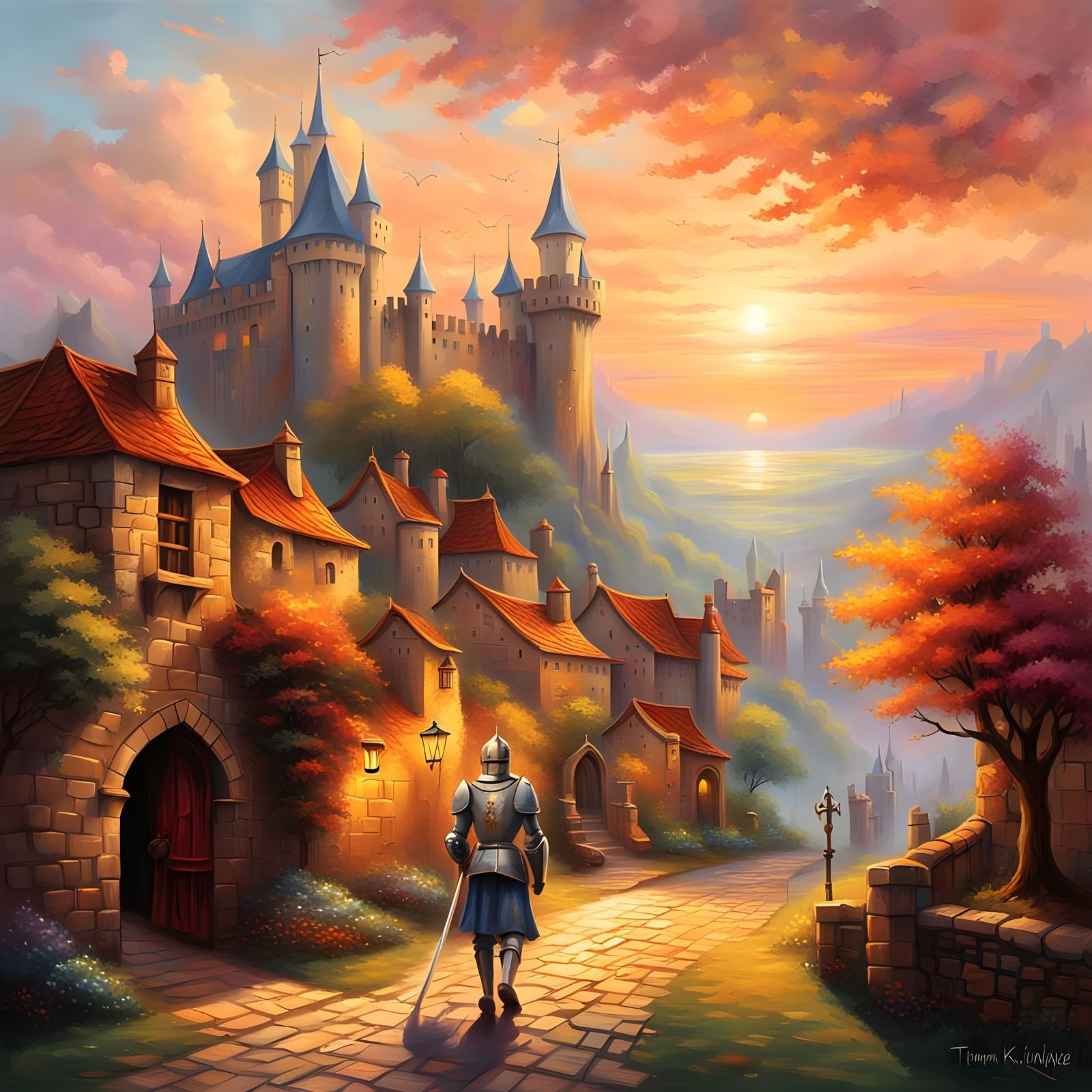 Surreal Medieval Scene with Soft Focus and Pastel Colors