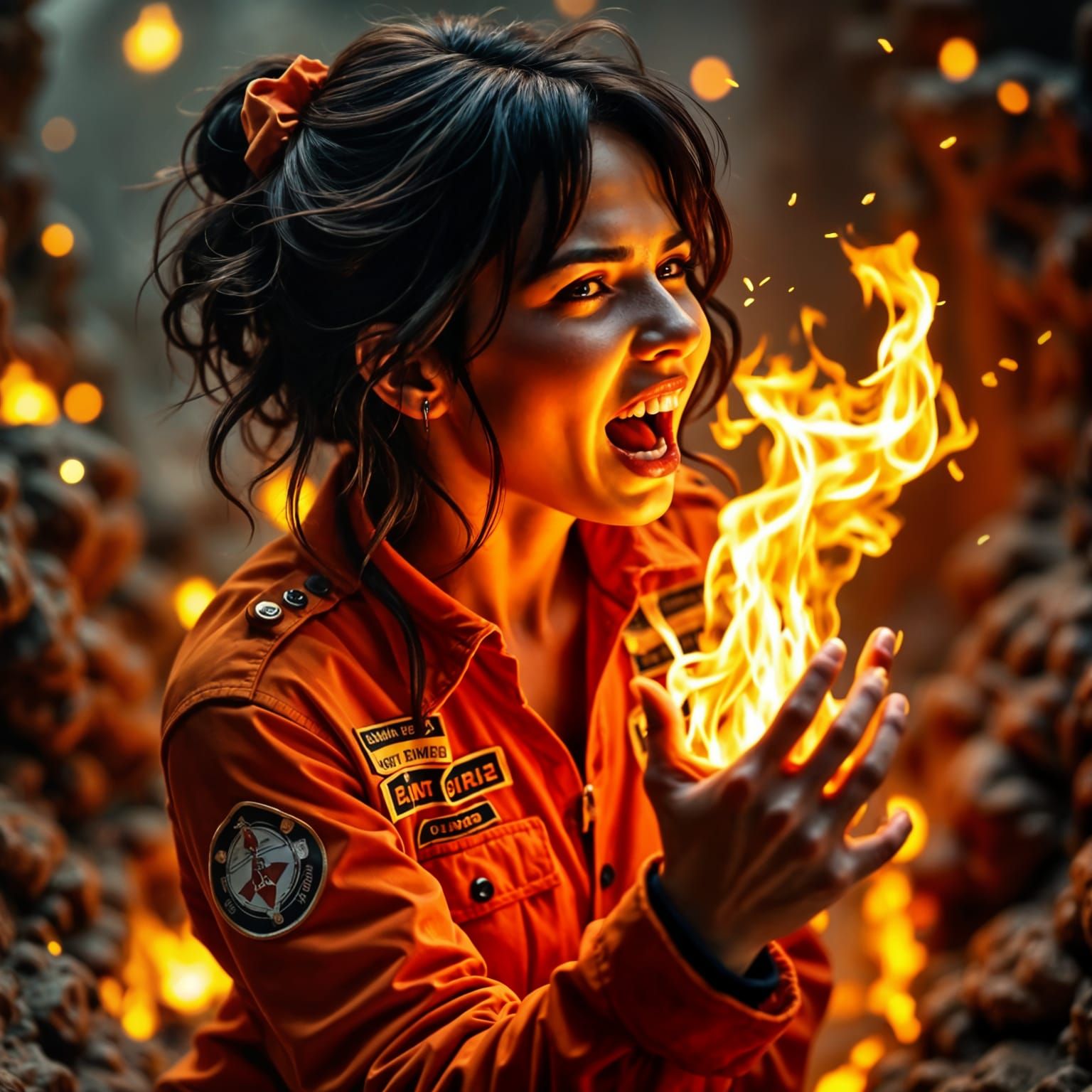 Hyperrealistic Fire Goddess Emerges from Flames