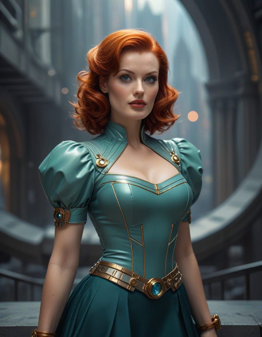 Retro Sci-Fi Pinup: Maureen O'Hara in Surreal Setting