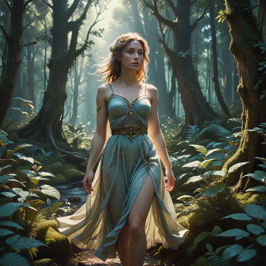 Enchanted Forest Goddess in Dreamy Pastel Hues