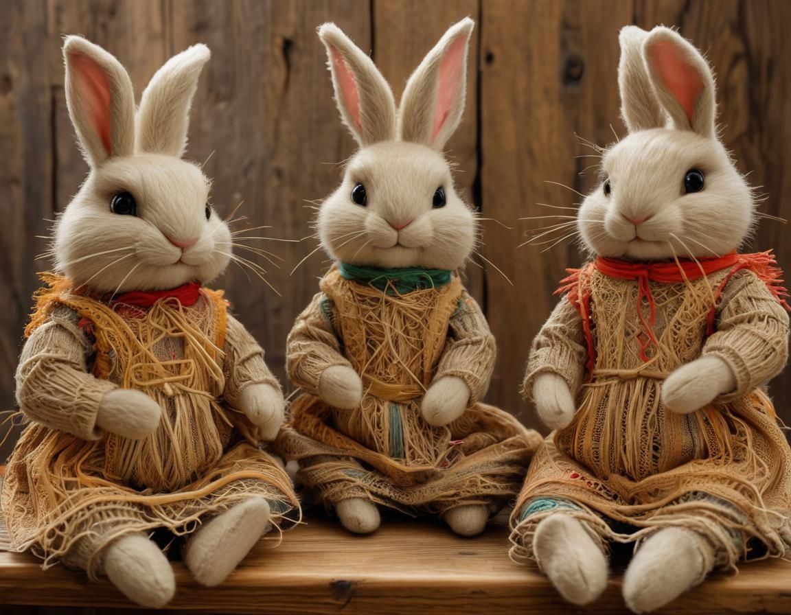 Intricate String Art: Rabbit Doll Family