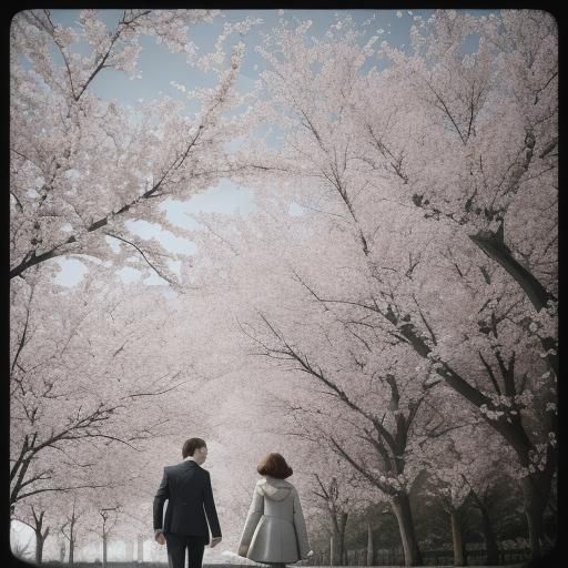 Spring Stroll: People Walking in Blooming Park