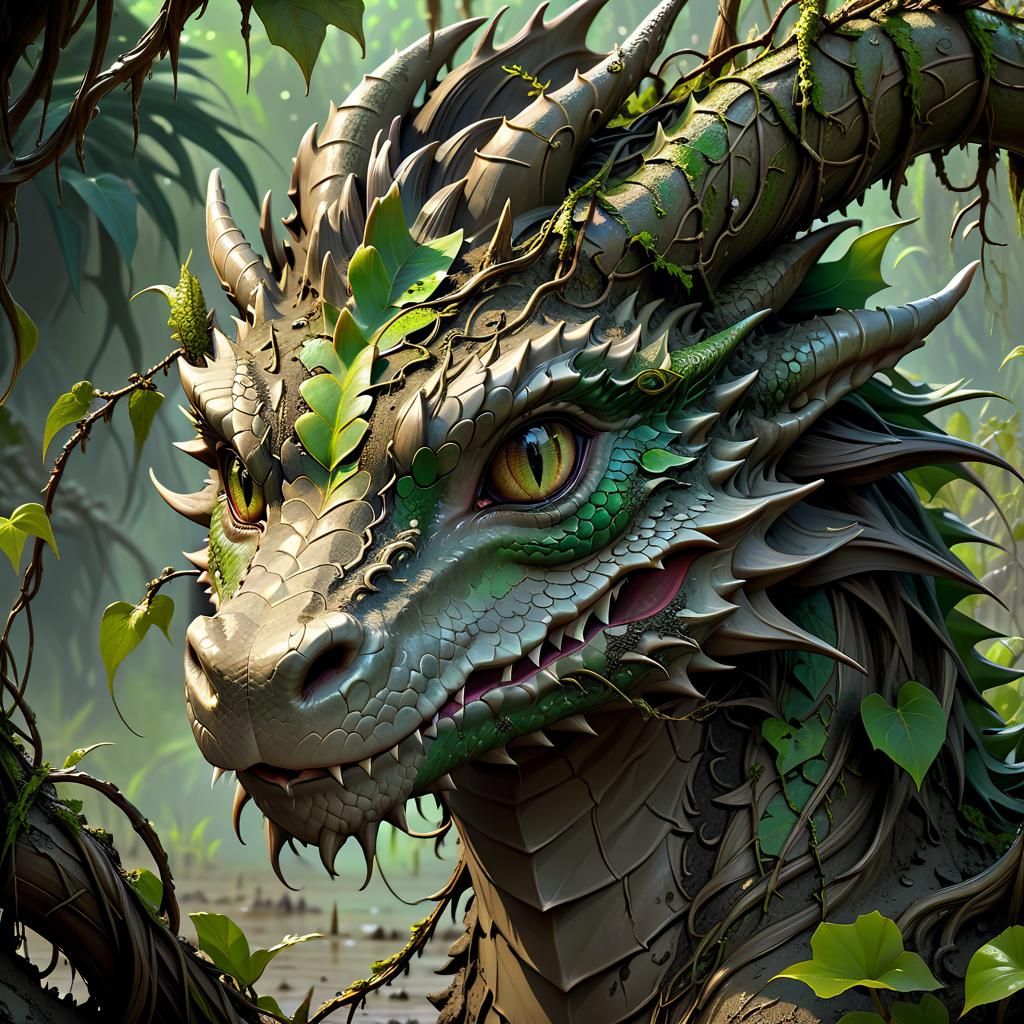 Anime Swamp Dragon Portrait in 16k Resolution