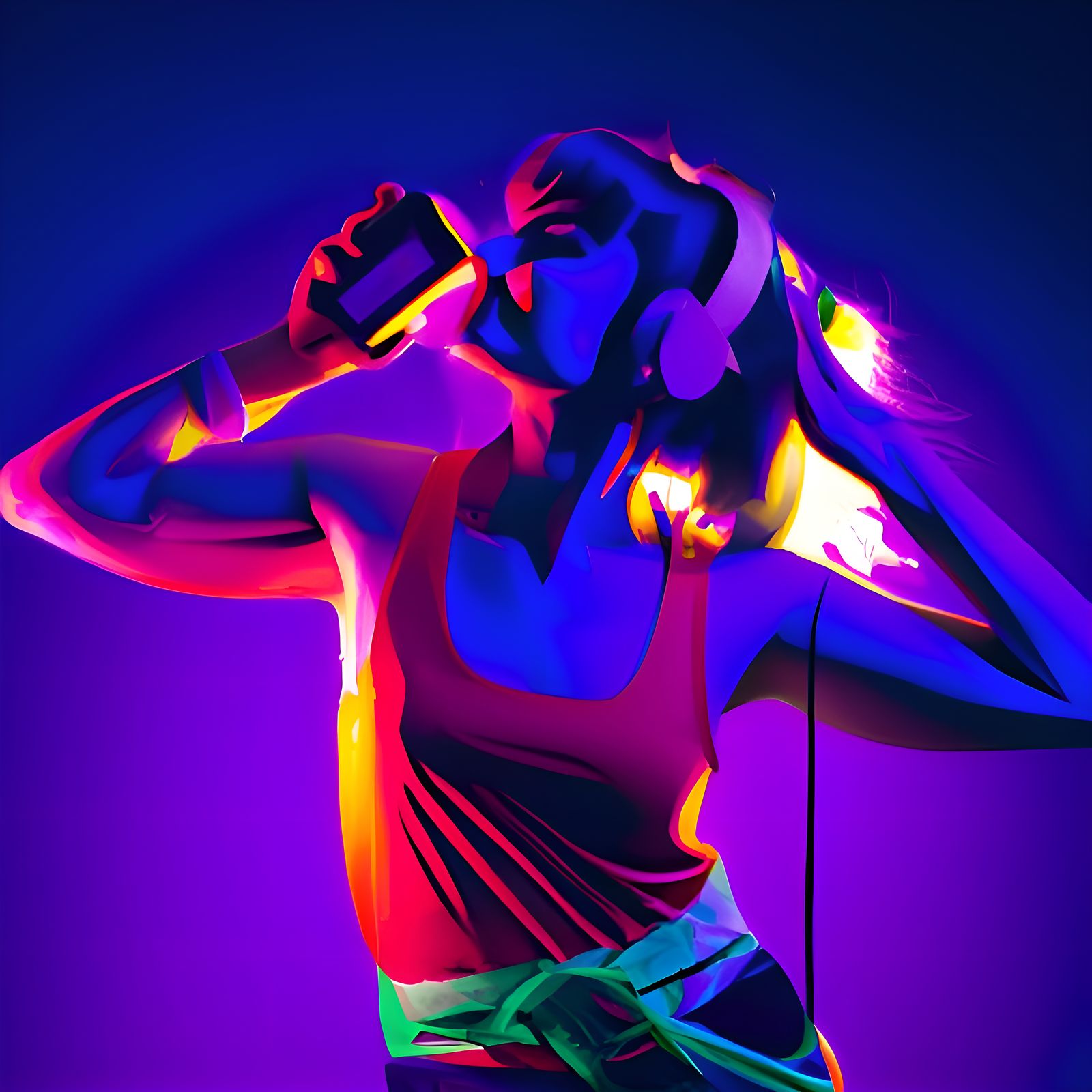 Dancing Girl with Walkman: 80s Synthwave Neon Art