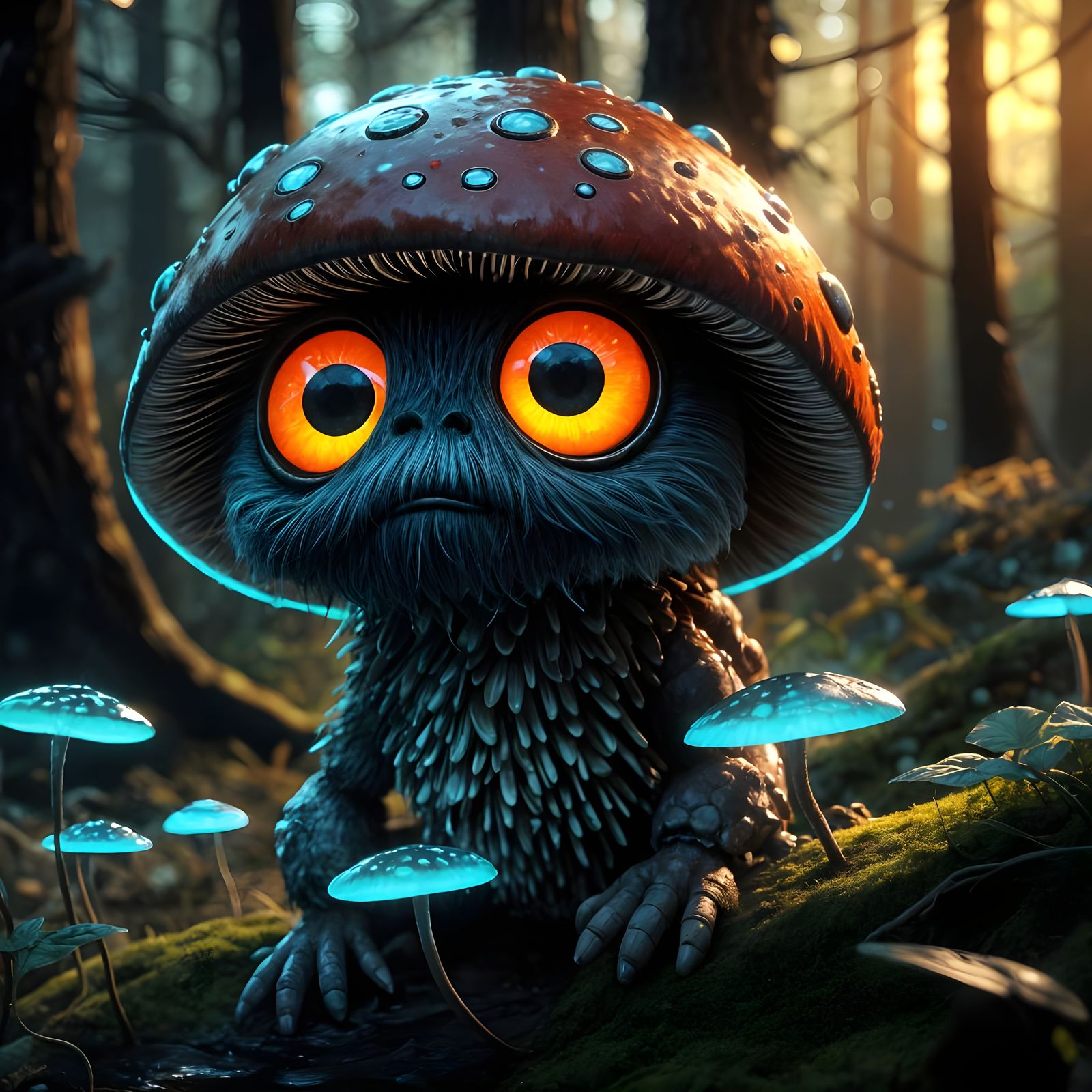 Whimsical Forest Sprite Surrounded by Glowing Mushrooms and ...