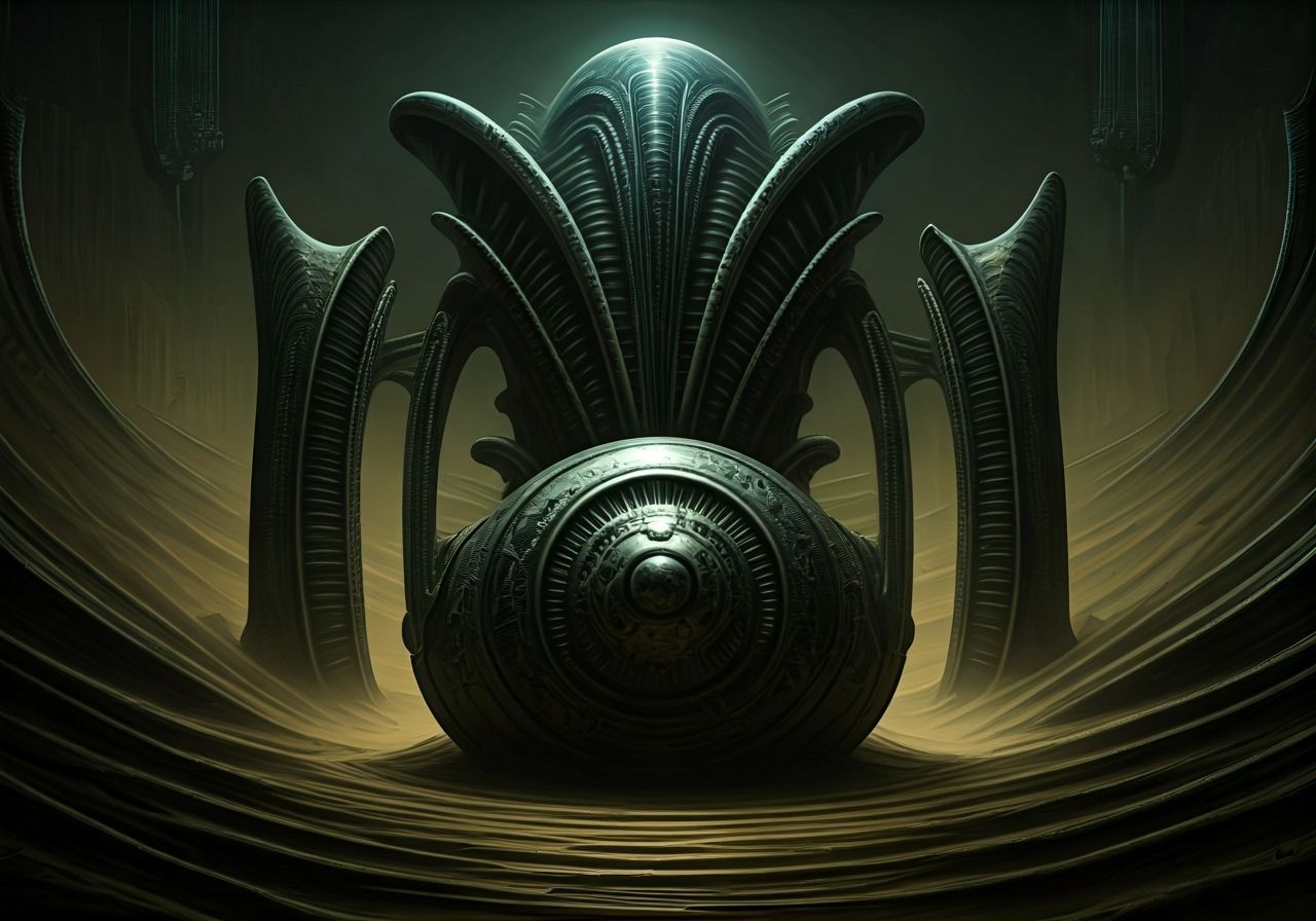 Nightmarish Xenomorph in Desert Ruins: Surrealist Art