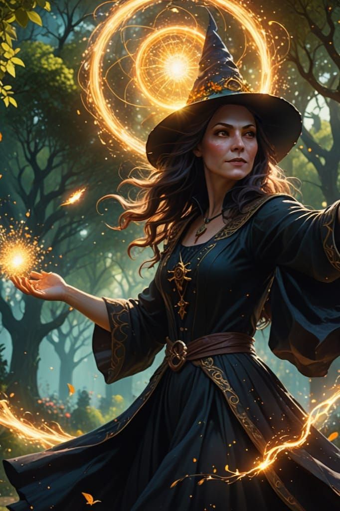 Enchanted Witch Radiates Vibrant Magic in a Whimsical Garden