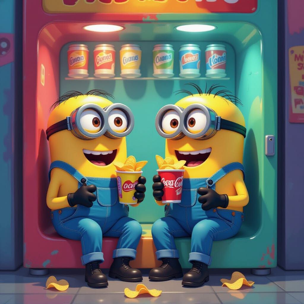 Minions Munching in a Snack Machine