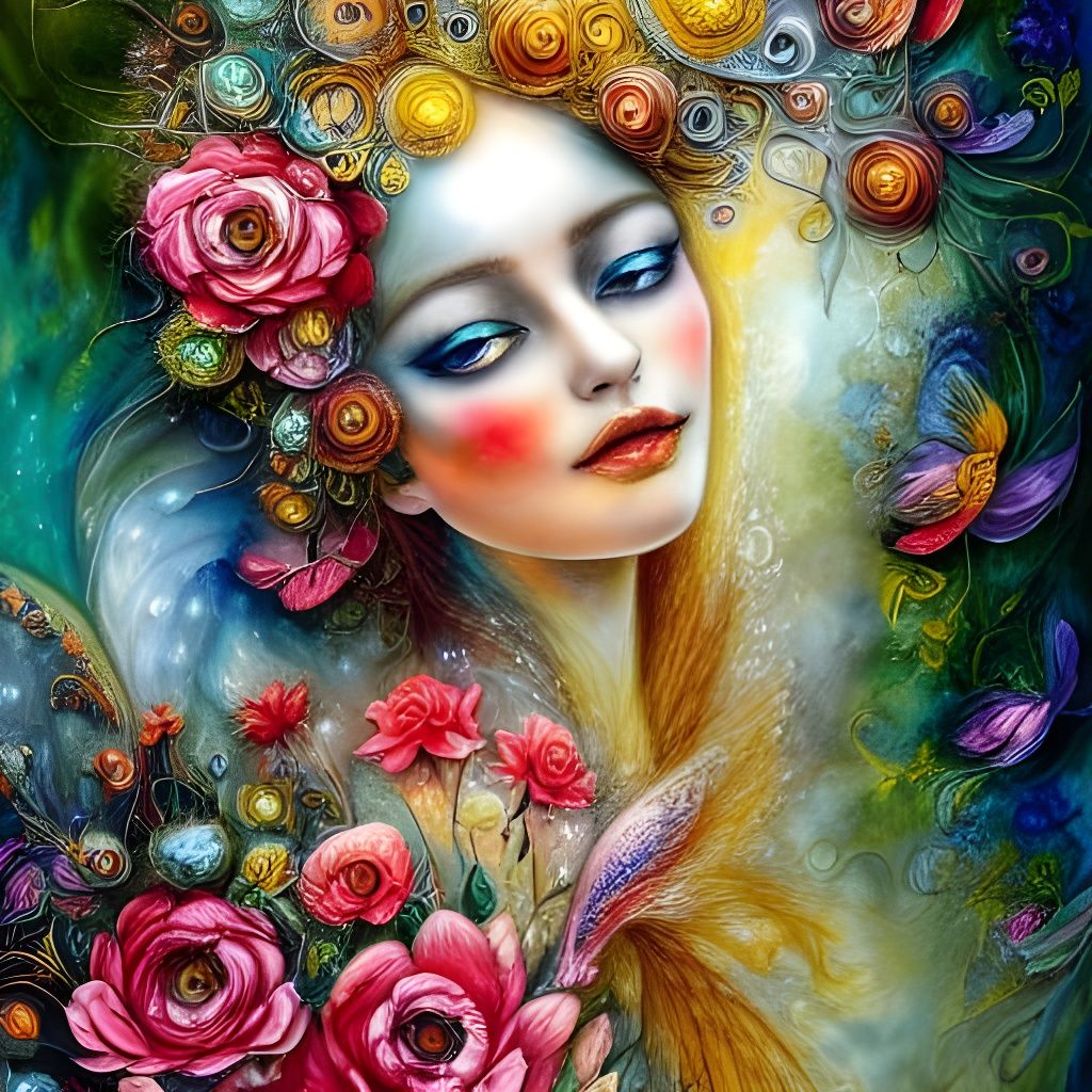 Enchanting Woman in Floral Watercolor Masterpiece
