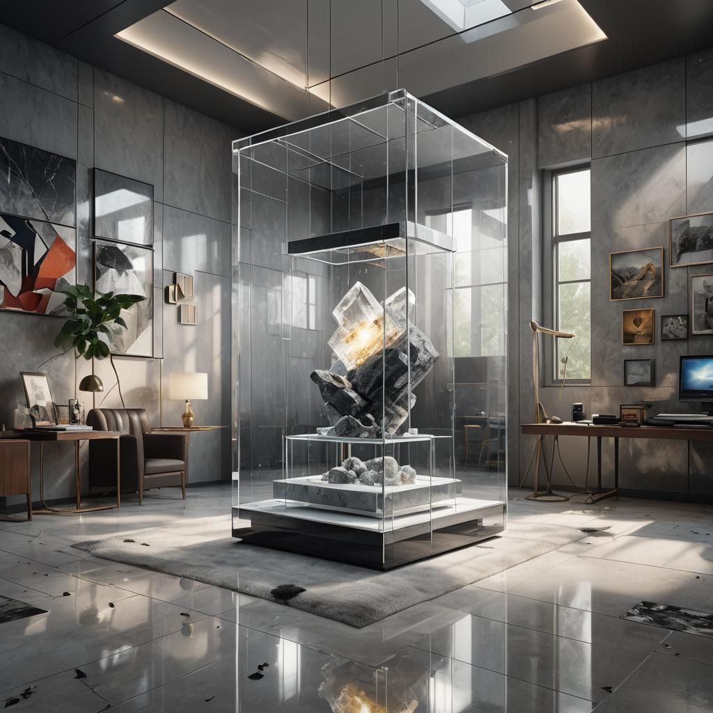 Alien Bauhaus Interior with Quantum Computer, CGI Art