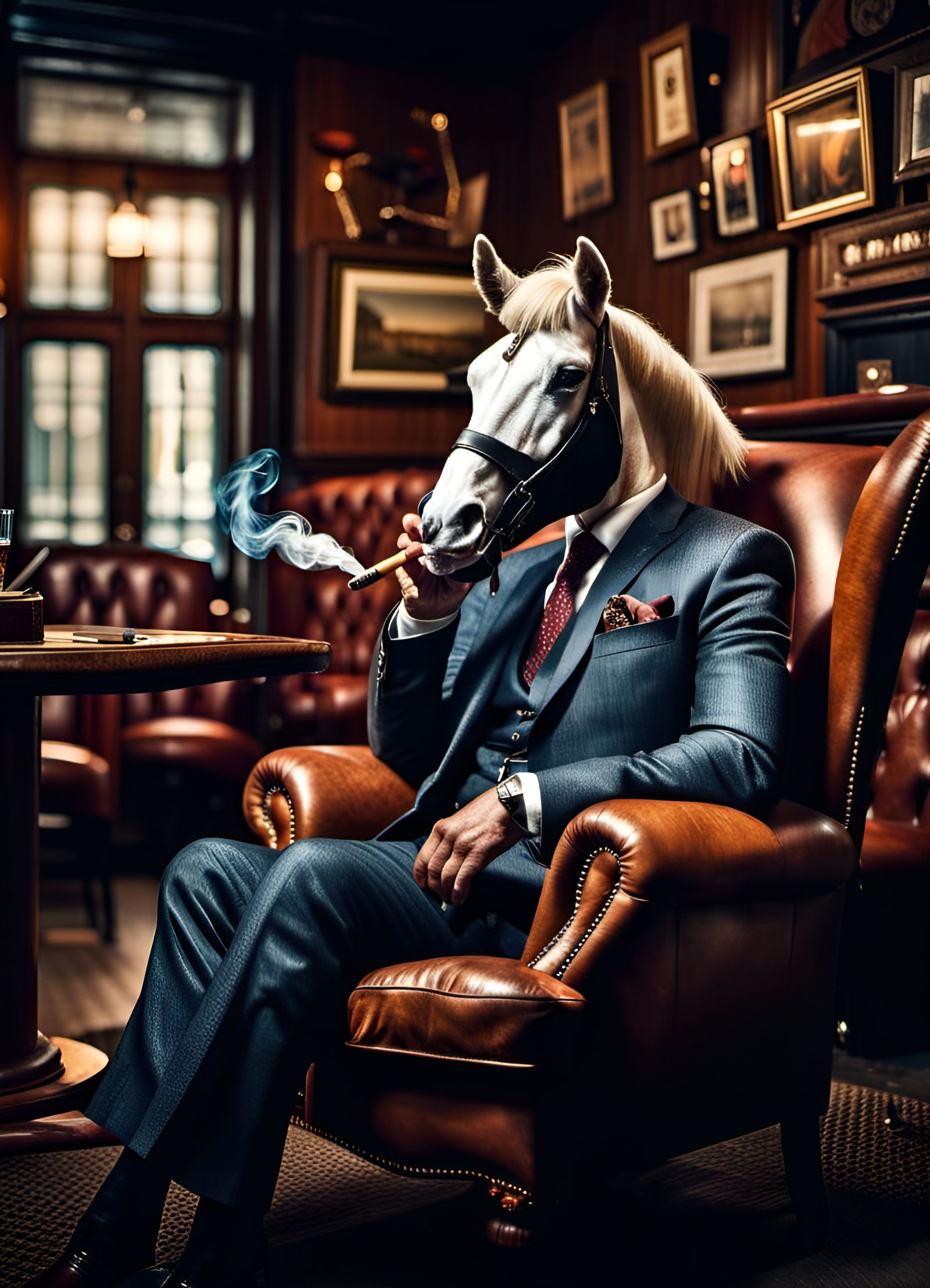 Surreal Man-Centaur in Pub, Hyperrealistic Film Noir