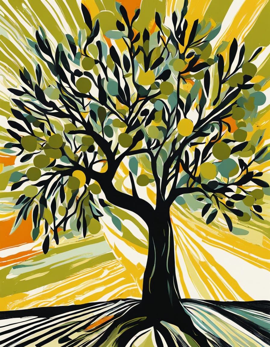 Vibrant Olive Tree in Bold Pop Art Style