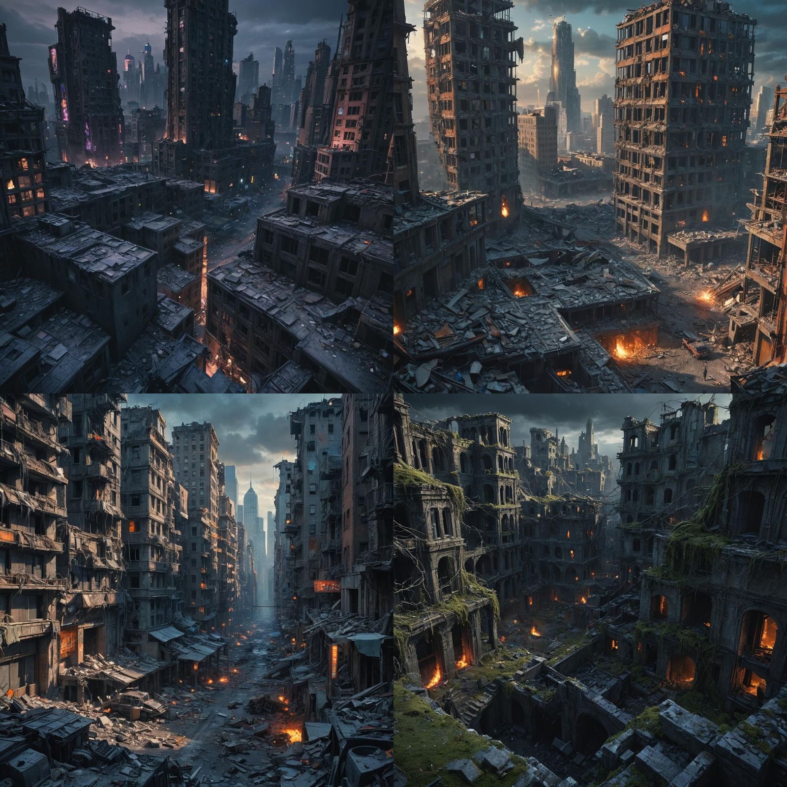 Desolate Destroyed Cityscape in Detailed Matte Painting