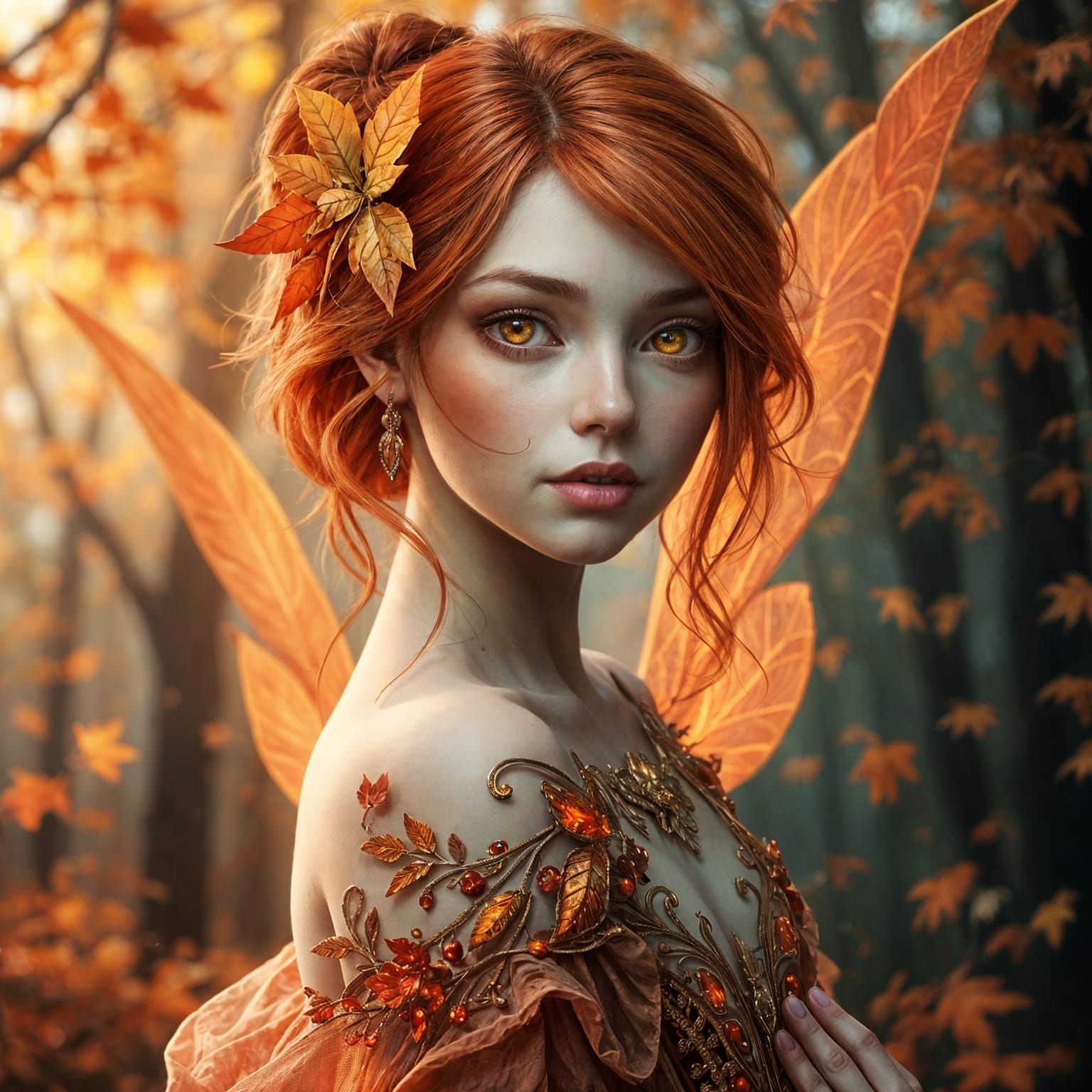 Beautiful Autumn Fairy Portrait in Hyperdetailed Style