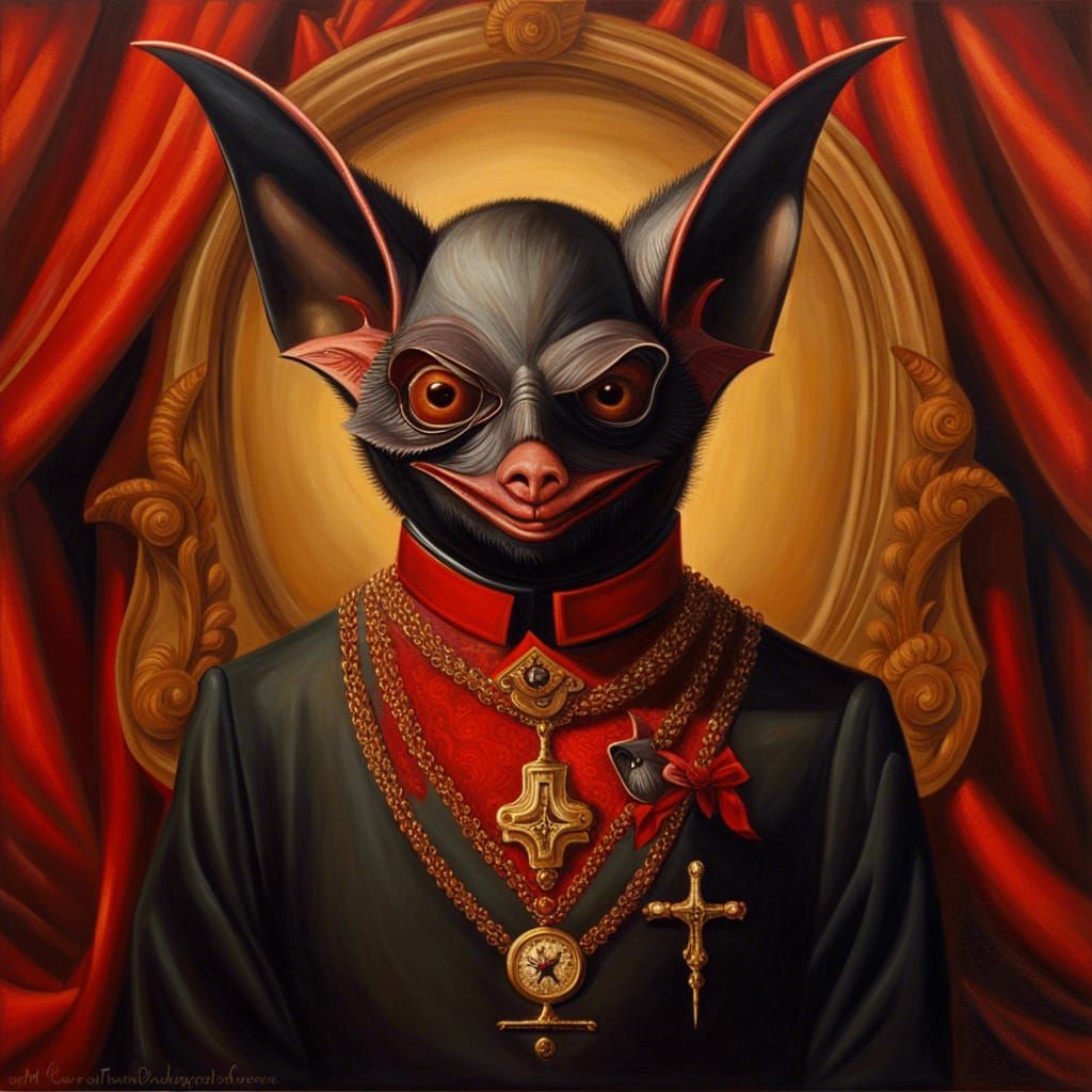 Surreal Anthropomorphic Bat in Oil Portrait