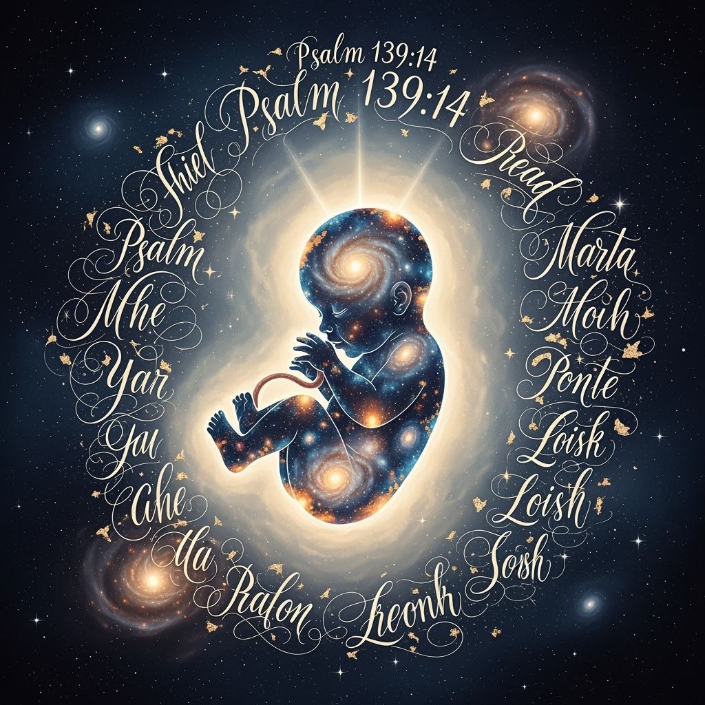 Celestial Baby in Womb with Psalm, Ethereal Calligraphy