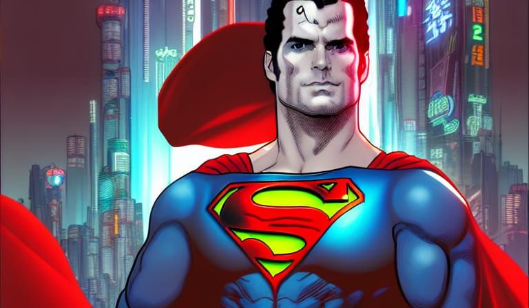 Cyberpunk Superman in Year 2050 Metropolis