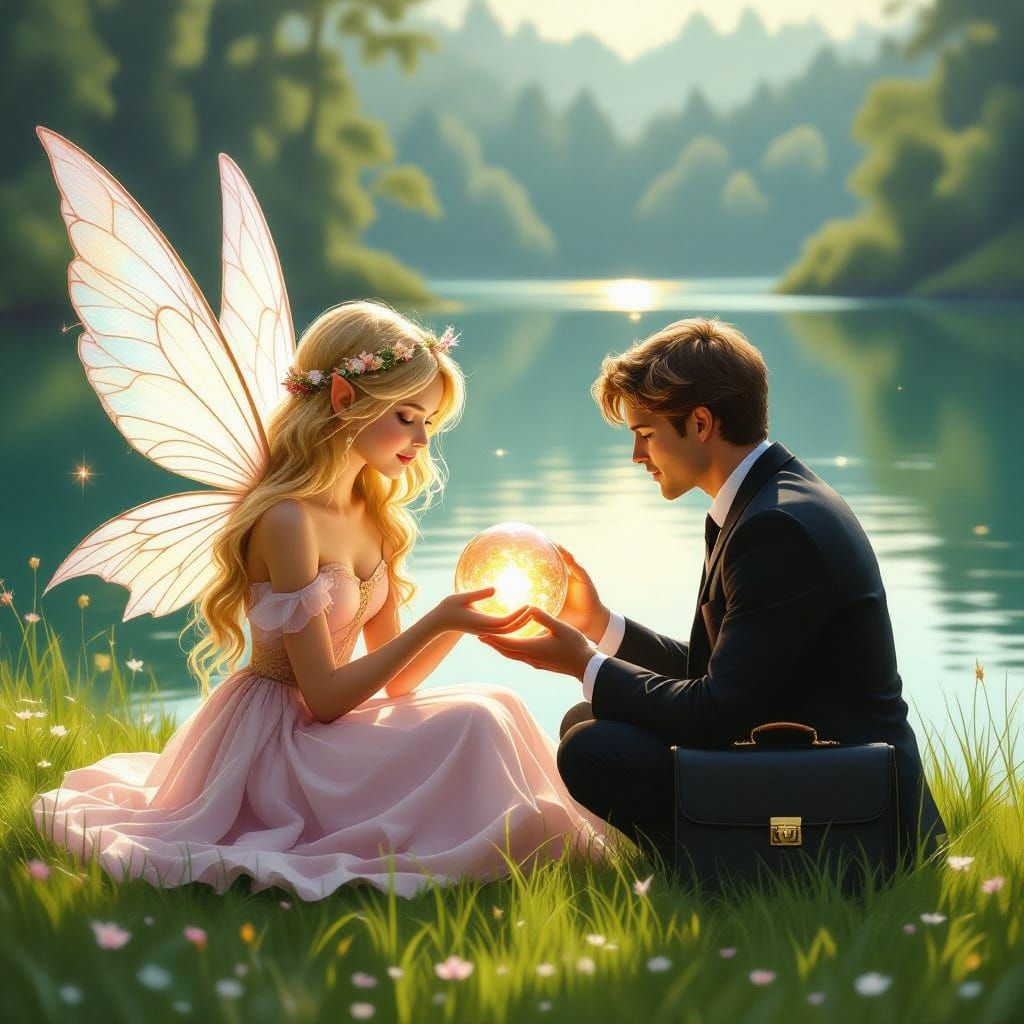 Fairy with Glowing Orb, Magical Realism Scene