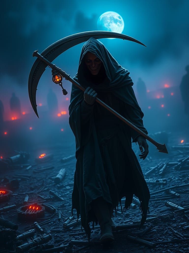 Grim Reaper Collecting Souls on Battlefield