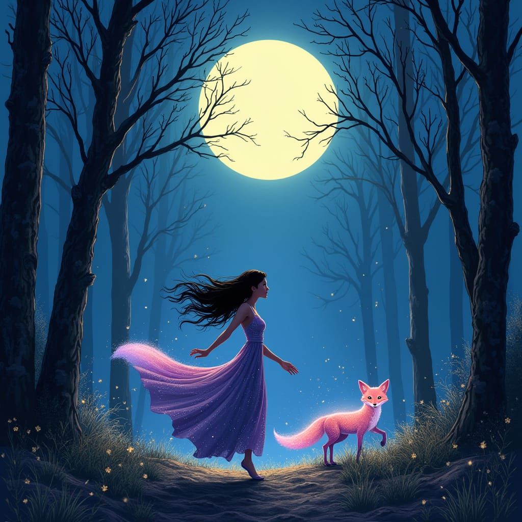 Ethereal Fox in Cosmic Ballet, Comic Book Style