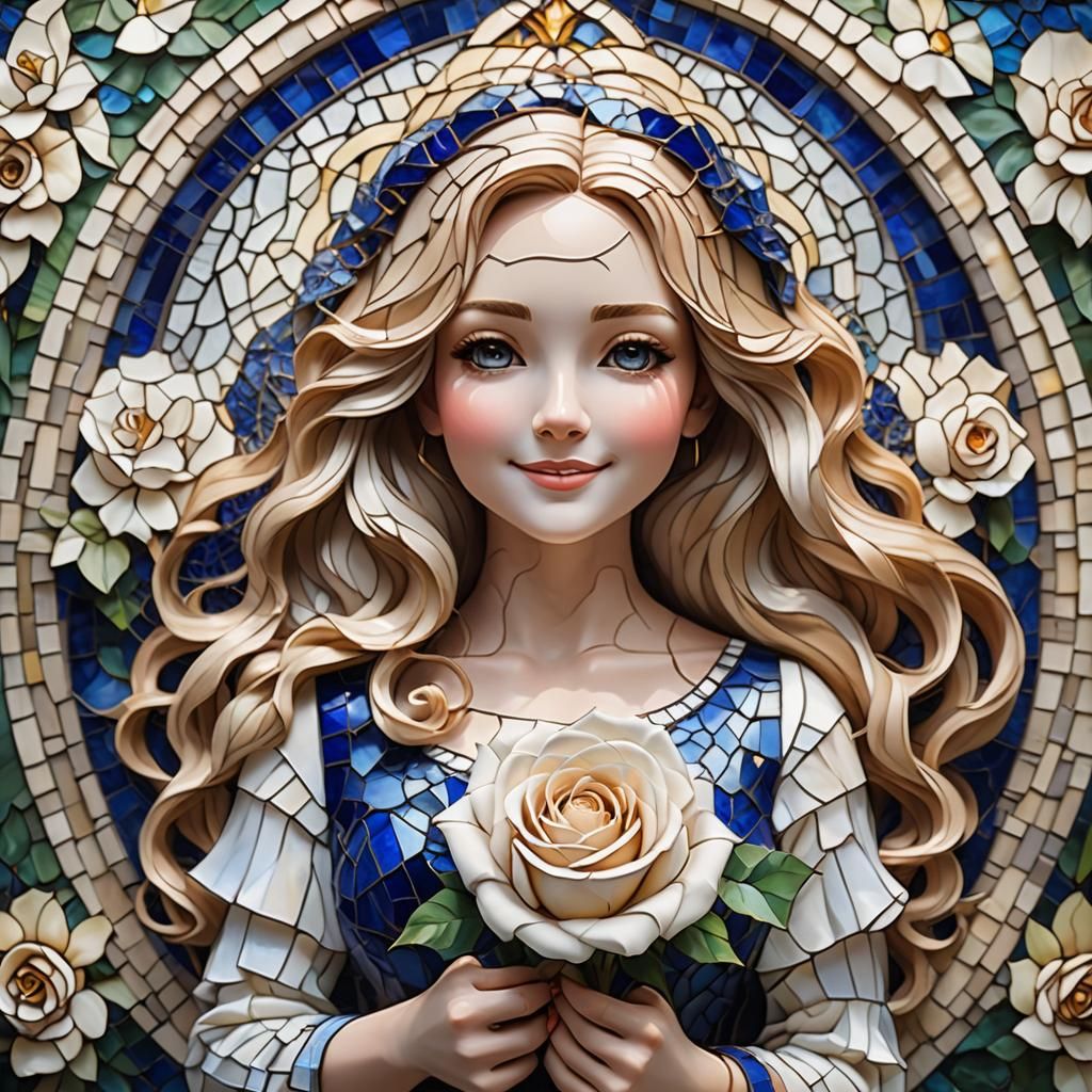 Girl Holding Rose in Ethereal Fantasy Style