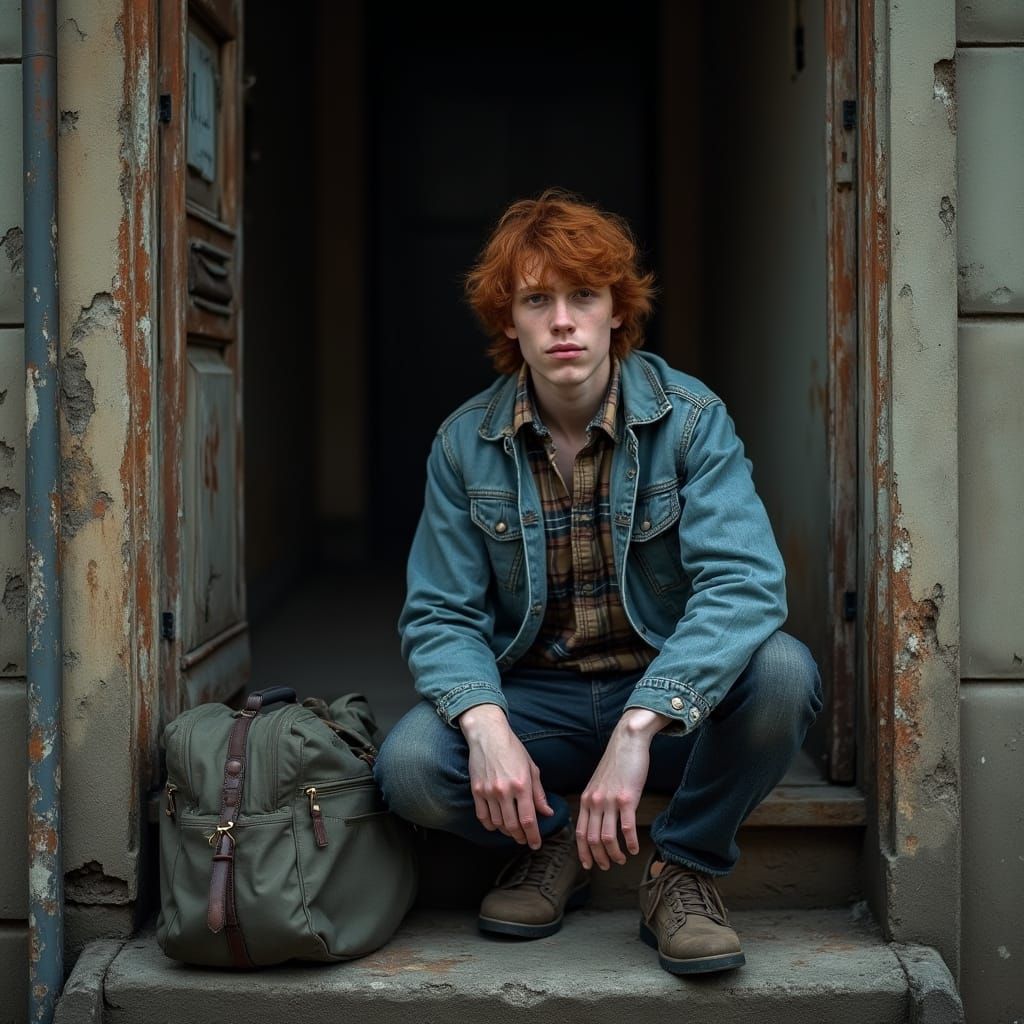 Redhead on Stoop: Cinematic Realism Portrait