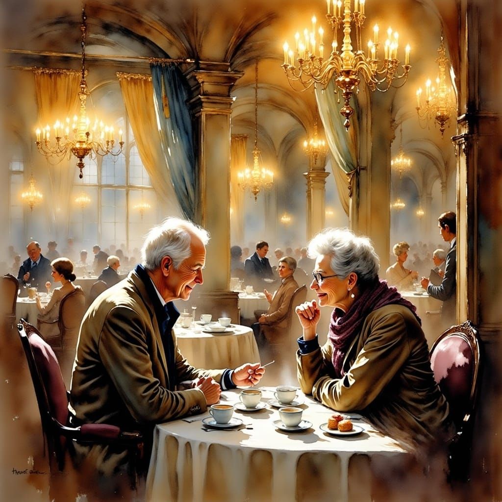 Elderly Lovers in a Warm Viennese Café Impression