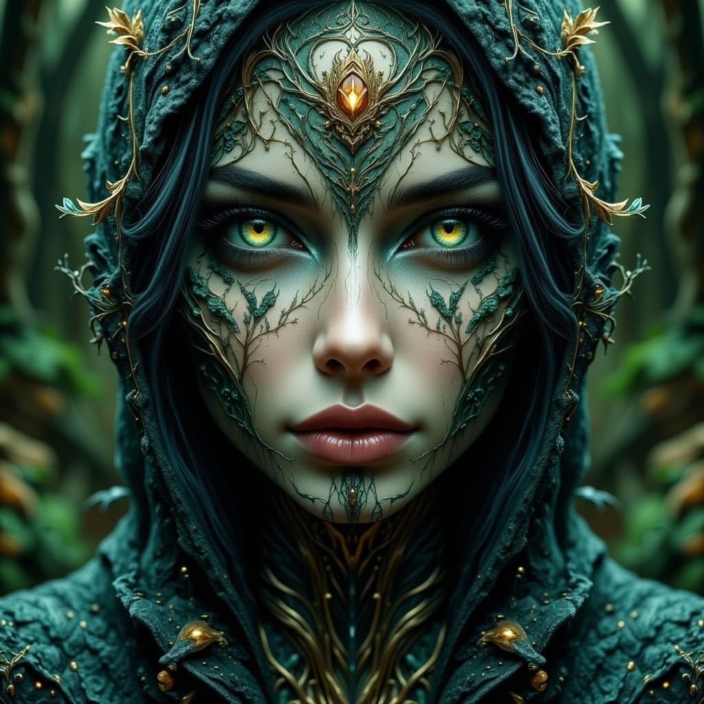Magical Forest Woman: Symmetrical Portrait