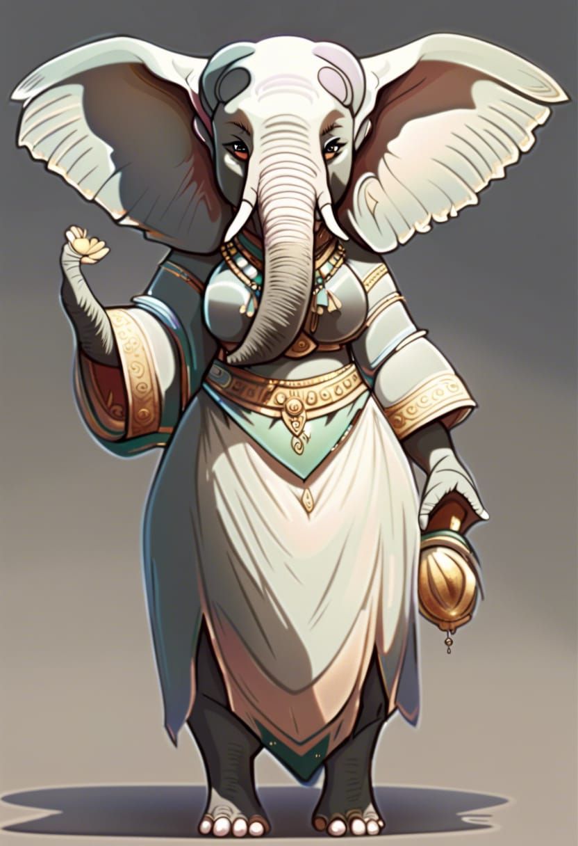 Anthropomorphic Elephant Woman with a Powerful Build