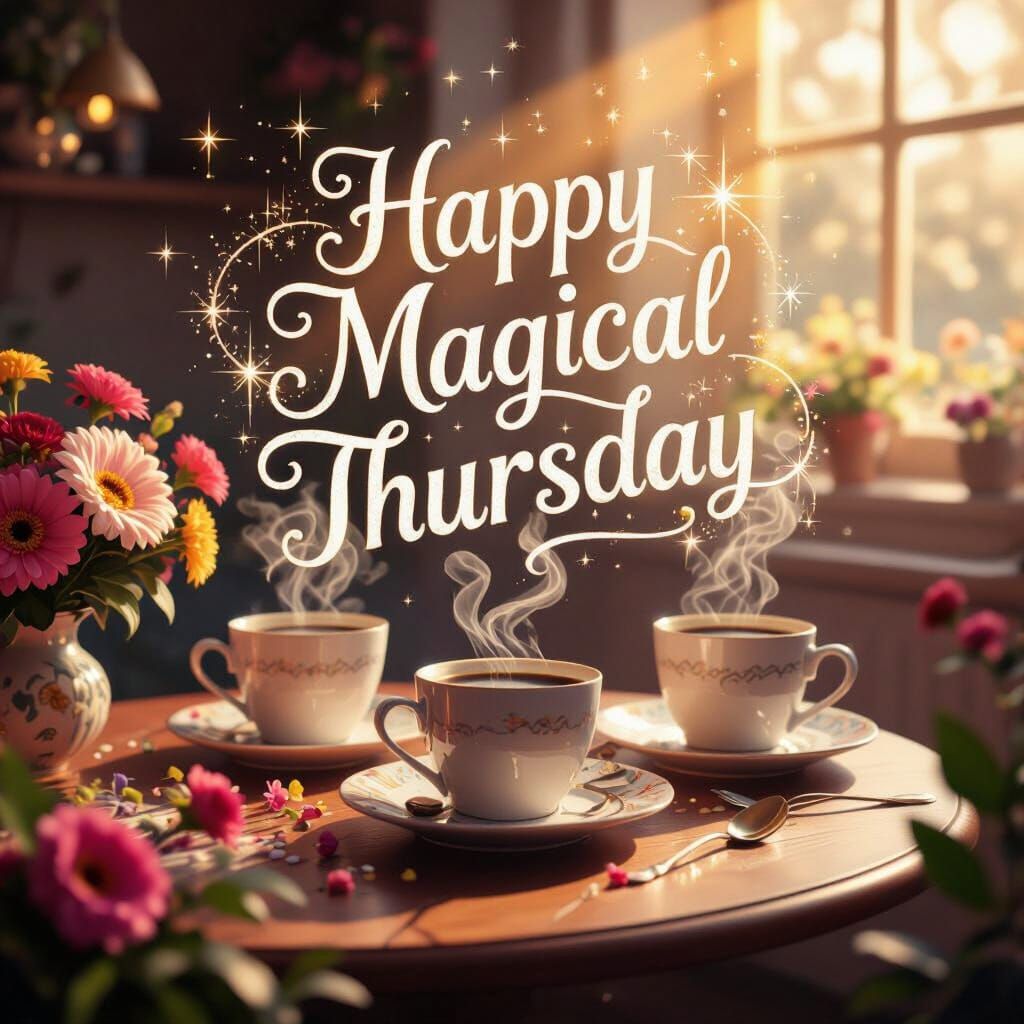 Magical Thursday Morning Coffee and Flowers in Matte Paintin...