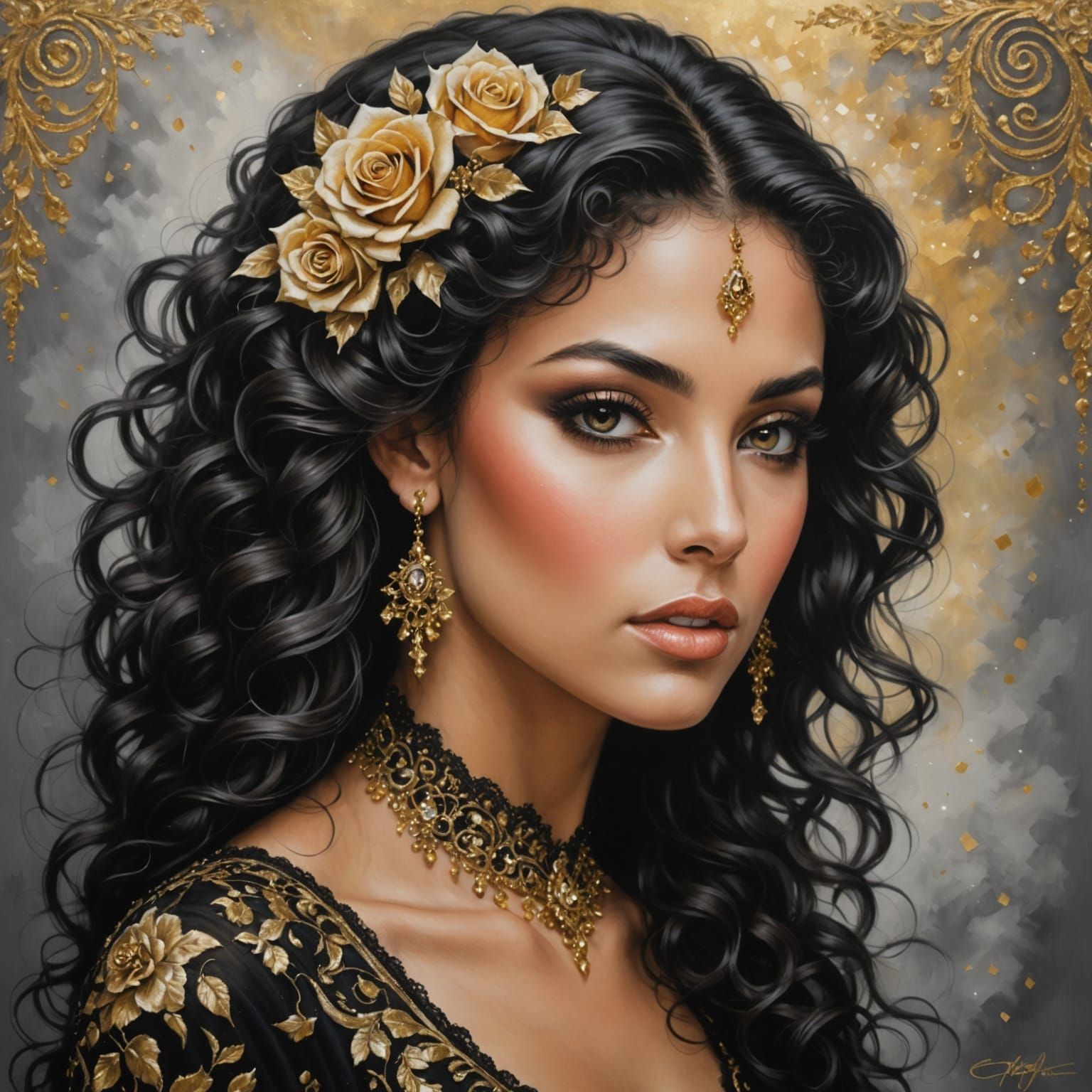 Elegant Woman in Golden Haze with Bronze Accents
