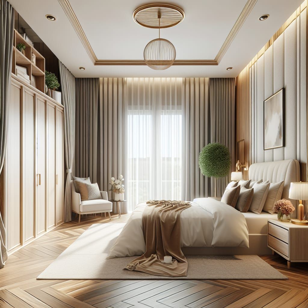 Cozy Luxury Bedroom with Elegant Wooden Accents