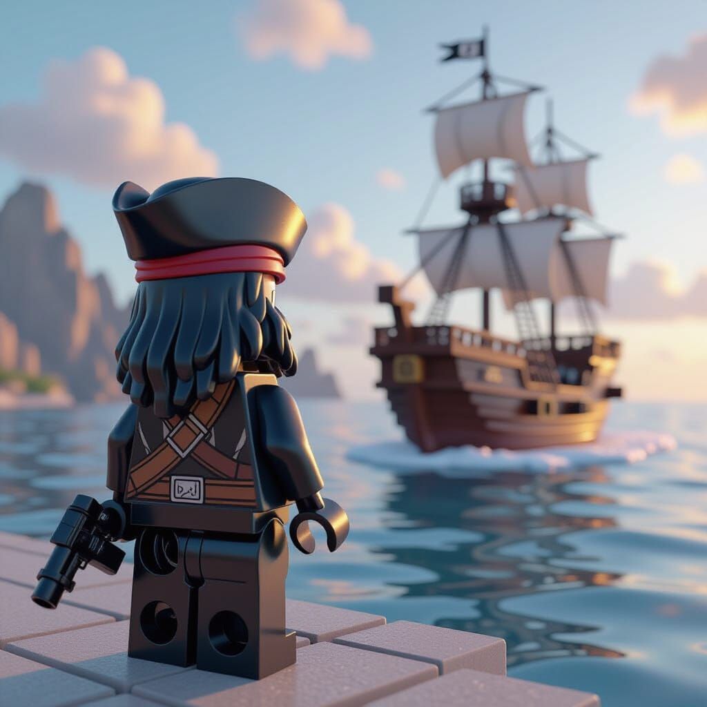 Lego Jack Sparrow and Han Solo Ship, Pixelated Digital Art