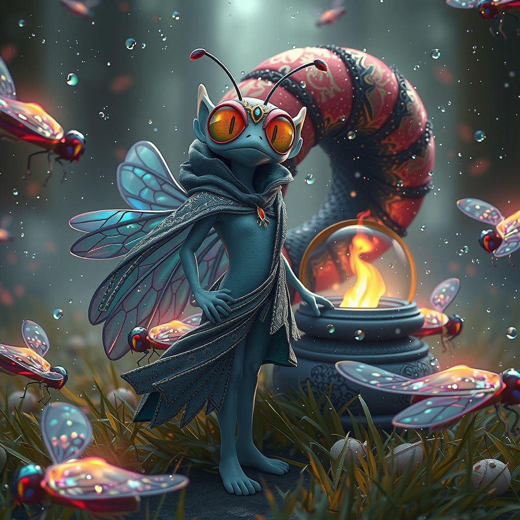 Surreal Firefly Elegance in Vibrant Digital Anime Style